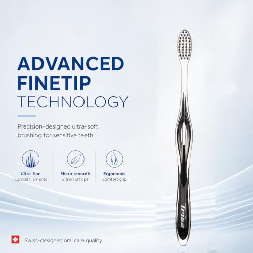 Image of Trisa Profilac Fine Tip Sensitive Toothbrush | Ultra Soft FineTip Bristles for Sensitive Teeth & Gums | Deep Interdental Cleaning | Compact Brush Head | Swiss Made | Ergonomic Handle | Assorted Colors