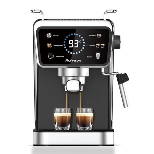 Rohnson Macchina per Espresso Caffè Macinato, Pompa da 20 Bar, Serbatoio Acqua Rimovibile da 1,5 L, 1350W, Tecnologia Caldo e Freddo, Lancia Vapore per Latte, Facile da Pulire, Design Efficiente