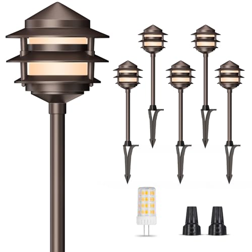 Gardencoin Pagoda Low Voltage Landscape Pathway Lights, 12V Outdoor LED Path Lights Wired, Aluminum...