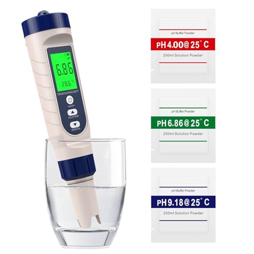 Shiptree 5 in 1 PH Messgerät Hochpräzision (± 0.01), PH/TDS/EC/Salzgehalt/Thermometer, pH Wert Messgerät Pool mit Blau Hinterleuchtetem LCD-Display & Automatischer Temperaturkompensation