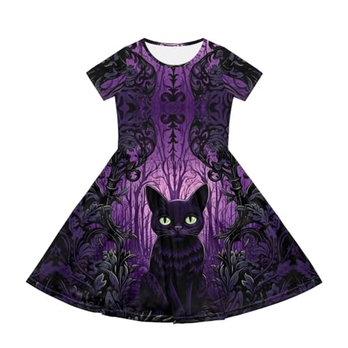 Dresses Toddler Short Sleeve Dress for Girls Casual A-line Twirly Swing Dresses 2-14 with Pockets