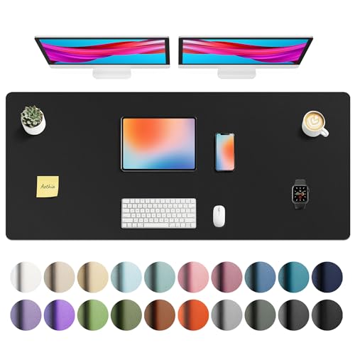 Image of Aothia Faux Leather Desk Mat - Non-Slip PU Leather Desk Blotter, Waterproof Writing Surface, Large Desk Pad for Office & Home (Black, 55 inch x 24 inch)
