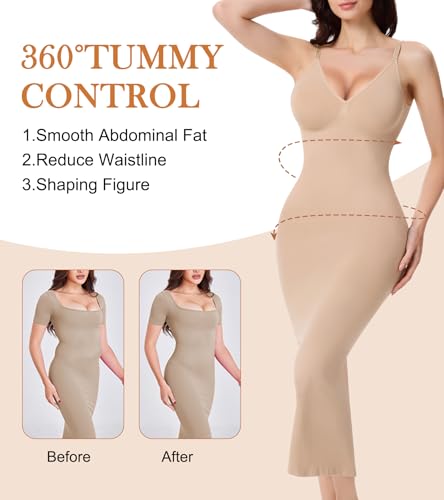 Shapewear Slips For Under Dress Deep V Neck Tummy Control Long Full Slip Dresses for Women Seamless Body Shaper3