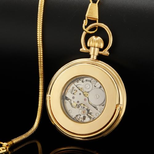Image of London Pocket Watch Steampunk Mechanical Hand-Wind London Mens Watches with Chains & Boxs, 011-gold, PJX011