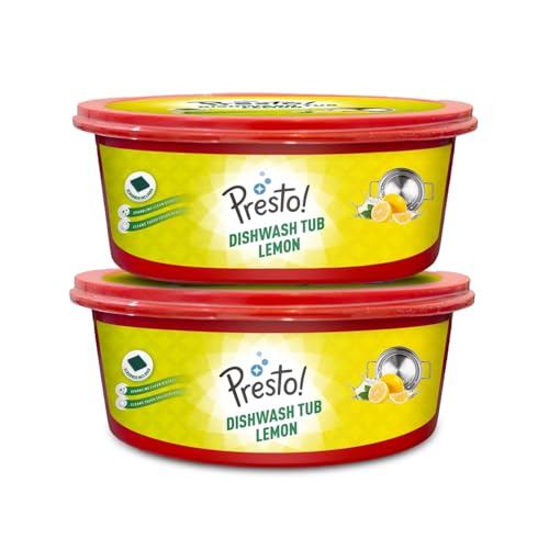 Image of Amazon Brand - Presto! Dishwash Tub Bar | 700 Gram X Pack of 2 | With Free Scrub Pad | Lemon | Round Shape For Longer Use | Tough On Grease | Gentle On Hands