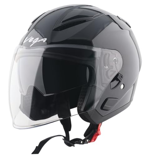 Image of Vega VO 03 Swift Dual Visor Open Face Motorcycle Helmet with Aerodynamic Lightweight Shell, Shock-Absorbing Interior, Comfortable Fit, Trendy Black Finish Black XL
