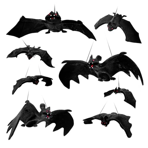 JIAWWAN Morcegos decoração de Halloween, 12 peças preto morcego de borracha, 3D realista morcegos pendentes para exterior interior, terror morcego decoração para festas de Halloween
