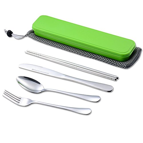 Dinnerware Stainless Steel Flatware Set Knife Fork Chopstick Spoon with Store Box Carrying Bag for Travel Camping Office