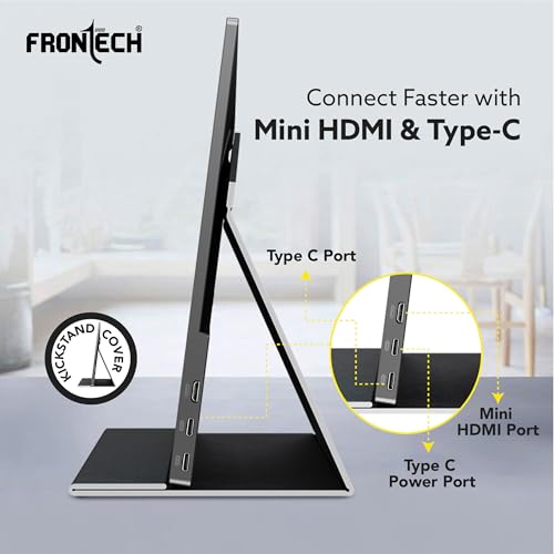 Image of FRONTECH 17.3 inch Portable LED Monitor | Full HD 1920x1080 IPS Display | 60Hz Refresh Rate | Mini HDMI & Dual Type-C Ports | Built-in Speaker | Kickstand Cover | External Laptop Monitor (MON-0084)