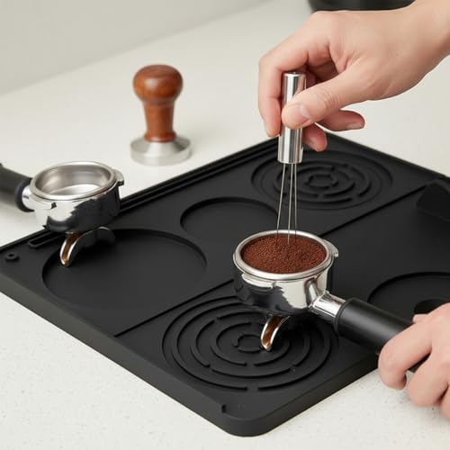 Image of Supvox Silicone Coffee Machine Mat, 9.8x7.8'' Heat-Resistant, Non-Slip Countertop Protector Cup Coffee Tamper Organizer Tray Mat for Espresso, Coffee Makers, and Small Appliances