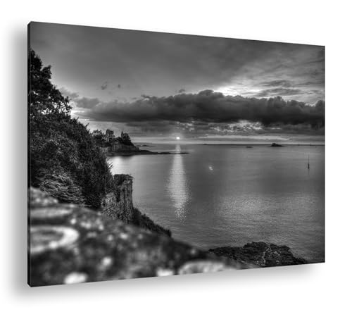 Impression numérique deyoli Bord côtier de Bretagne 90x60 cm avec cadre en bois noir et blanc