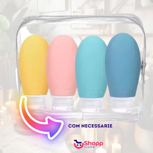 Kit Viagem 4 Frascos Silicone Creme Shampoo Perfume 4 Dispenser Silicone Viagem Portátil Porta Shamp