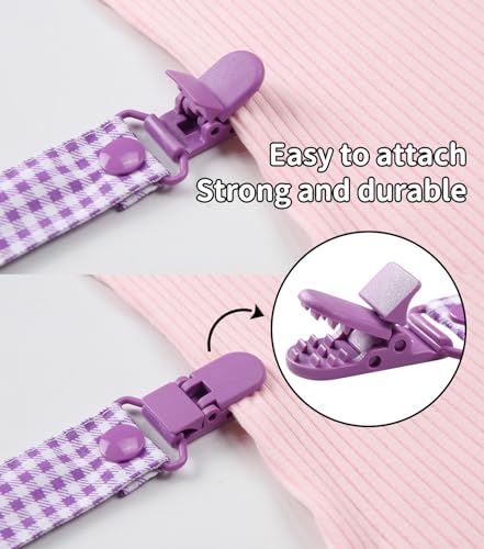 Image of CutiePlusU Pacifier Clip Big Size Anyard Holder Clips 2 Pack Pink Purple