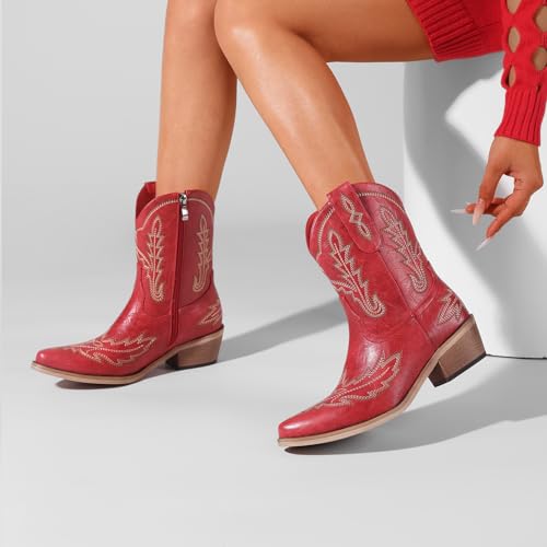 Women's Western Cowboy Booties Fashion Black Cowgirl Boots with Low Block Heel Embroidery Short Ankle Boots Walking Boots for Country Concert Disco Outfits3