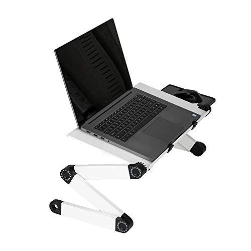 Adjustable Laptop Table,Portable Use Folding Table White, Laptop Stand for Bed Lap Desk Foldable Laptop Workstation Notebook Riser with Mouse Pad Side,Tray Reading Holder Standing Desk