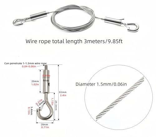 Image of 1 Pack 9.85 Feet Picture Hanging Wire with Adjustable Hooks,3m*1.5mm Heavy Duty Mirror Hanging Wire Adjustable Mirror Hangers.Hold Up to 55LBs-SATONBEYI