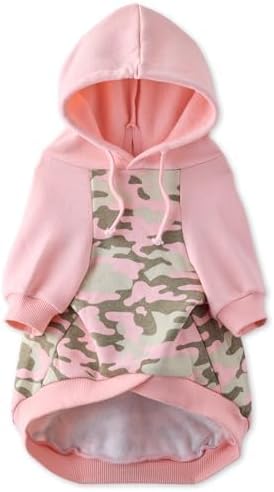 Rocky II - The Extra Comfy Hoodie, Organic Cotton and Recycled Poly Dog Hoodie Pet Coat Sweater for Small, Medium, Large Dogs, Pink Half Camo, X-Small