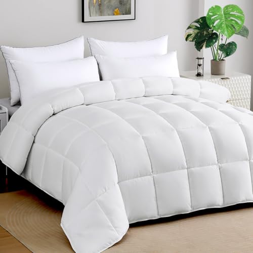 Oversized King Comforter 120x98 Extra Large Super King Spring Lightweight Soft Quilted Down-Alternative Duvet Insert Fluffy Breathable Microfiber with 8 Corner Tabs All Season Bedding White