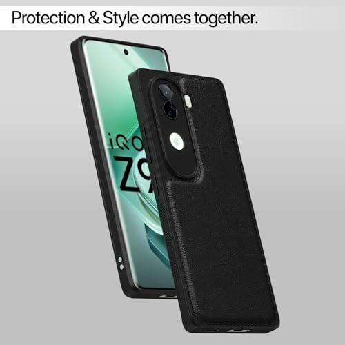 Image of Pikkme Back Cover| Flexible Pu Leather | Full Camera Protection | Raised Edges | Super Soft-Touch | Bumper Case for Vivo V40e / iQOO Z9s 5G (Black)