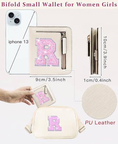 Image of COSHAYSOO Initial Wallet RFID Small Bifold Slim Letter Wallet for Women Teenager Girls Travel Daily Necessities Credit Cards Money Cash Coin Organizer, Cream, Compact, R