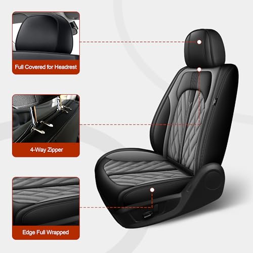 Image of TTX LIGHTING Seat Covers Fit for Subaru Outback 2007-2026 Seat Covers Full Set Car Seat Covers Faux Leather Breathable Waterproof Car Seat Protector (5 Seats, Black&Grey)