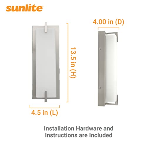 Image of Sunlite 81034 13.5-Inch Modern Brushed Nickel Wall Sconce Light Fixture, 15 Watts (60W=), 850 Lumens, 3000K Warm White, Dimmable, ETL Listed, for Hallways, Offices and Bedroom Use