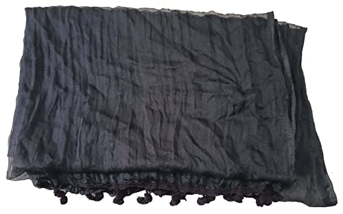 Image of YOUTHQUAKE Women's Solid Casual Dailywear Faux Chiffon Multi Color Dupatta With Pum Pum Lace (Set of 7)
