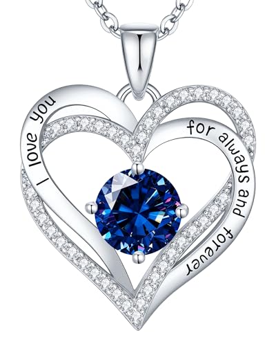 Image of CDE S925 Birthstone Heart Pendant Necklaces Jewelry Gifts for Wife