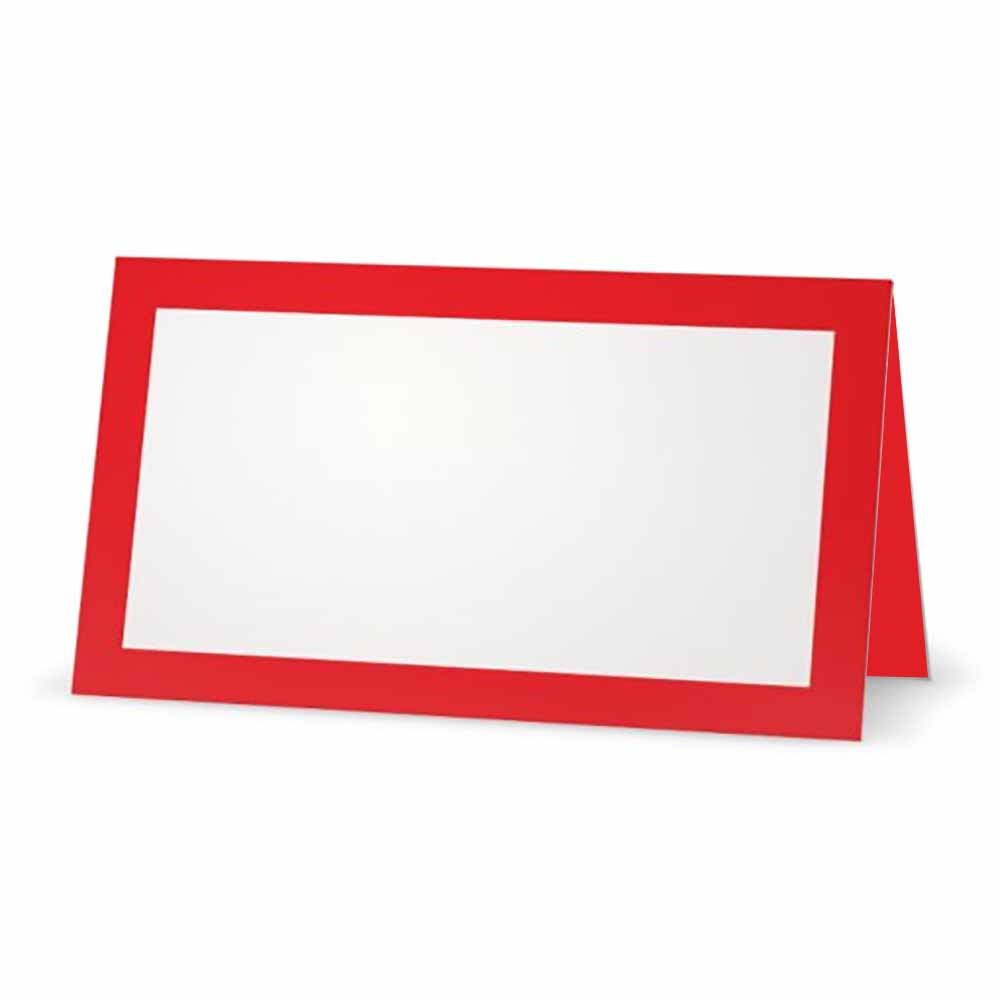 Red Place Cards - Flat or Tent - 10 or 50 Pack - White Blank Front with Solid Color Border - Placement Table Name Seating Stationery Party Supplies -