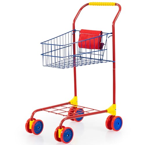 Bayer Design: Shopping Cart - Red & Blue - Grocery Pretend Play Toy, Spacious Basket Holds Toys & Dolls, Lightweight, Dual Wheels, Toddler-Kids 18mo+