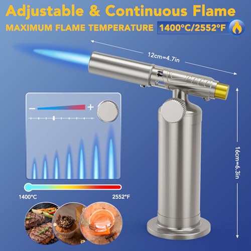 Image of Butane Torch, Professional Metal Micro Torch, Waterproof and Windproof Blow Torch, Refillable & Adjustable Soldering Torch for Jewelry Making, Baking, Cooking (Butane Gas not Included)