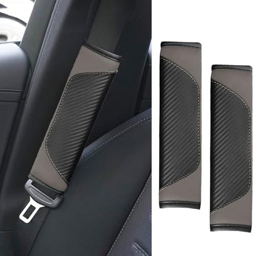 ongfuwu 2PCS Car Seat Belt Cover Pad, Soft Carbon Fiber Leather Seatbelt Shoulder Protector for a More Comfortable Driving, Universal Safety Belt Strap Cover to Protect Your Neck (Gray)