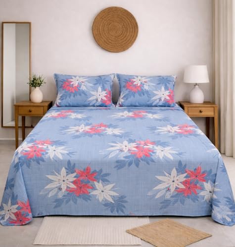 Image of DECORUM Cloud Cotton Double Bedsheet Floral Print with 2 Pillow Covers | 244 TC | Ultra Soft Feel | Premium Comfort | Breathable & Skin Friendly | for Bedroom (90 x 90 Inches)