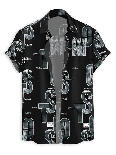 Image of LAMBOO Men Stylish Premium Branded Typography Print Festival Printed Cotton Stretchable Fabric Slim Fit Half Sleeve Cut Away Collar Casual Shirt