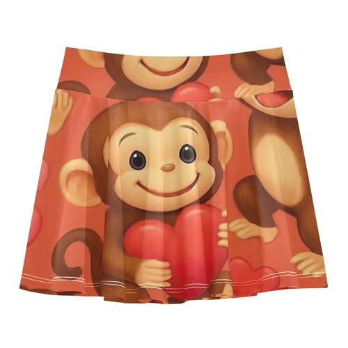 Athletic Shorts for Girls Skorts Cute Cartoon Monkeys Red Hearts Toddlers Tennis Skirts Funny Flowy Skort 3t