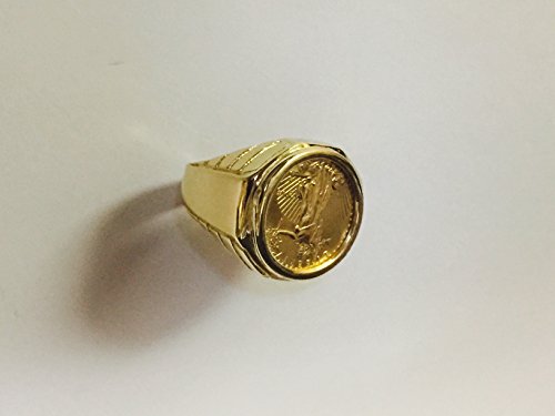 Tex 22K Fine Gold 1/10 Oz Lady Liberty Coin In Heavy 14K Yellow Gold Mens Ring 1375(Random Year Coin) #TOP1