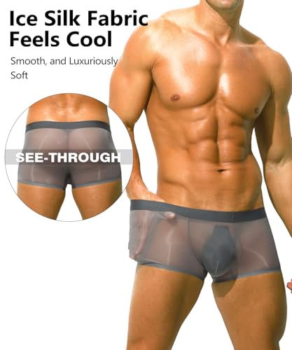 Mens Sexy See Through Boxers Ice Silk Sheer Underwear Trunks Stretch Ultra Thin Bulge Pouch Boxer Briefs3
