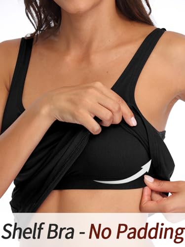 V FOR CITY Women's Cotton Tank Top with Shelf Bra Adjustable Wider Strap Camisole Basic Cami Tanks2