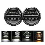 Pour Mazda pour RX-7 1985 JCMLDN Phares 1 Paire Feux Circulation 75W Led H4 7 Pouces Angel Eyes H4 Phare Led Pour Mazda Pour Miata Pour RX-7 Pour Na Pour Miata Pour Mx-5 Première Génération Feux phares(2x 80b 1pair)