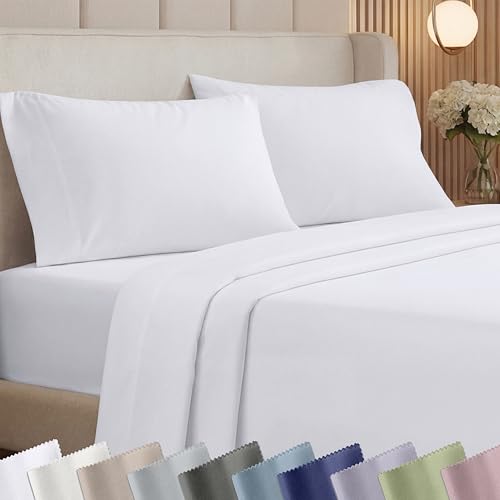California Design Den King Size Sheets Set - 1000 Thread Count Sateen, Thick and Natural 100% Cotton King Bed Sheets, Deep Pockets, Durable Bedding Set - White