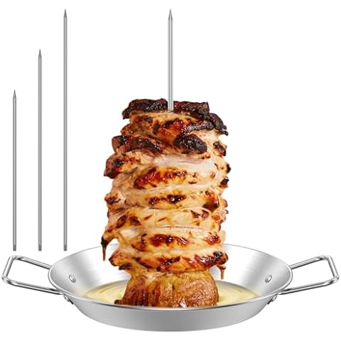 WOTPCRD Stainless Steel Vertical Skewer, Al Pastor Skewer for Grill, 8/10/12 Inch Removable Spikes, Barbecue Rack Vertical Skewer Stand for Tacos Al Pastor, Shawarma, Brazilian Churrasco Cover