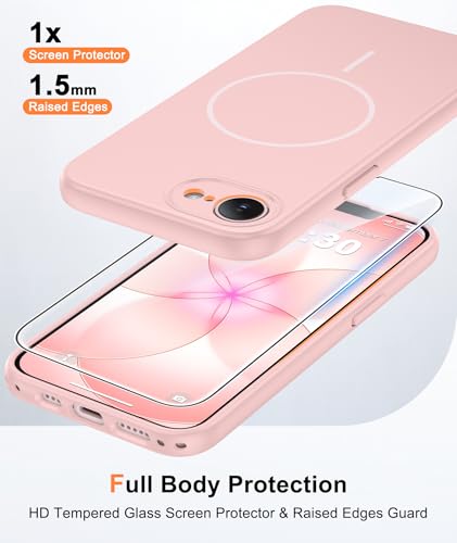 Image of FNTCASE for iPhone 17e & iPhone 16e Case: [Compatible with Magsafe] Solid Matte Magnetic Phone Cover with [Full Camera Protection] [Screen Protector] Military Grade Shockproof Protective, Pink
