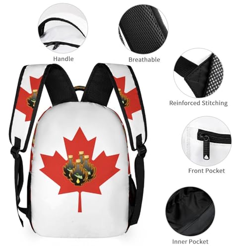 Canada Maple Syrup Canadian Flag Travel Backpack Lunch Box Pencil Case 3Pcs Set for Men Women Office Outing University3