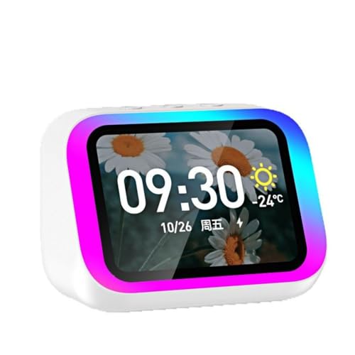 Orologio Bluetooth AI Intelligente A Grande Schermo con Altoparlante e Display della Temperatura per la Casa la Camera da Letto LUfficio Decorazione Bianca