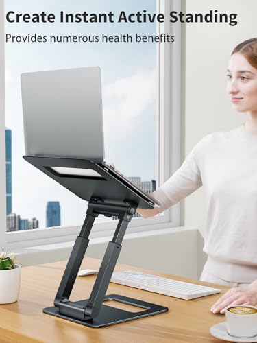 Laptop Stand for Desk Adjustable Height, Ergonomic Sit Stand Computer Stand for Good Posture, Aluminum Standing Laptop Riser for Protecting Spine Compatible with MacBook Pro, All Laptops 10-17"-Gray - 7