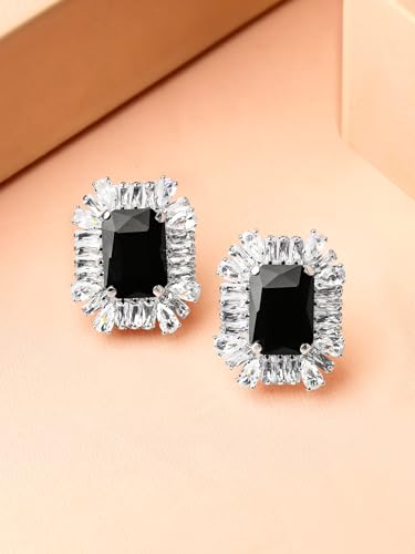 Image of Rubans Stud Earrings American Diamond Zirconia & Crystal Jewellery Gift for Women & Girls
