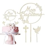 Kryzalite® Set de decoración para tartas de bautizo de madera, paloma, corona, cruces, decoración para tartas para niños y niñas, para crear un ambiente, fiesta, decoración de ducha de bebé