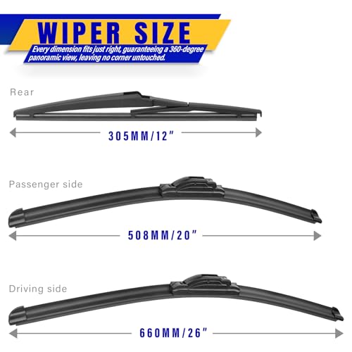 Image of 3 wipers Replacement for 2021-2024 Toyota Sienna, Windshield Wiper Blades Original Equipment Replacement - 26 inch /20 inch /12 inch (Set of 3) U /J HOOK