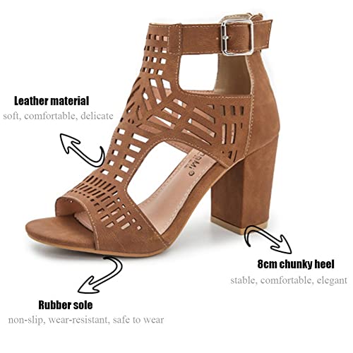 So Simpok Chunky Heel Sandals For Women Cut Out Peep Toe Zipper Block Heel Sandals Summer Beach Dressy Party High Heeled Sandals Brown #TOP2
