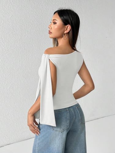 Image of TIVANTE Solid Asymmetrical Shoulder Tie Strap Crop Top for Women